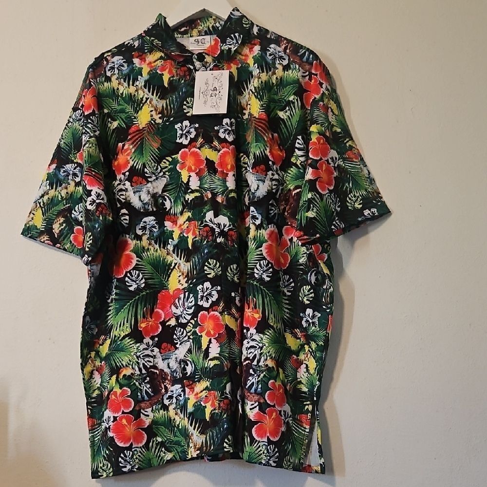 Funny Guy Men Hawaiin Floral Print Shirt XXL